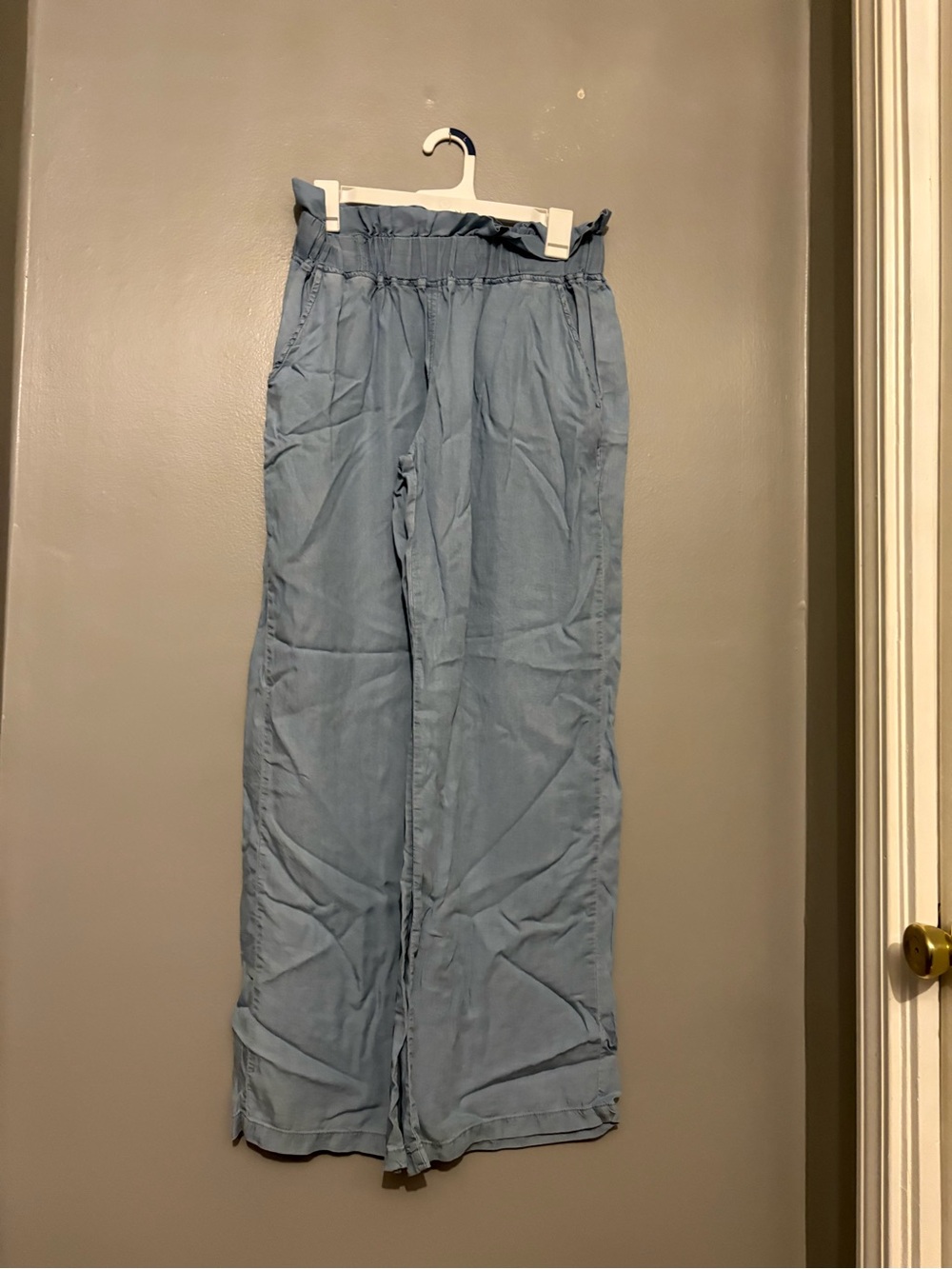 Thread & Supply Light Blue Paperbag-Waist Wide-Leg Chinos